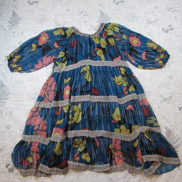 Anthropologie Verb Pallavi Singhee Eulalia Shimmer Tunic Dress Blue Floral 2 S - Picture 9 of 10